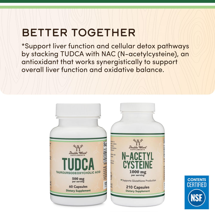Double Wood Supplements TUDCA Liver Support Supplement, 500 mg, 60 Count