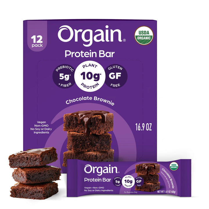 Orgain Organic Vegan Protein Bar, Chocolate Brownie, 12 Count