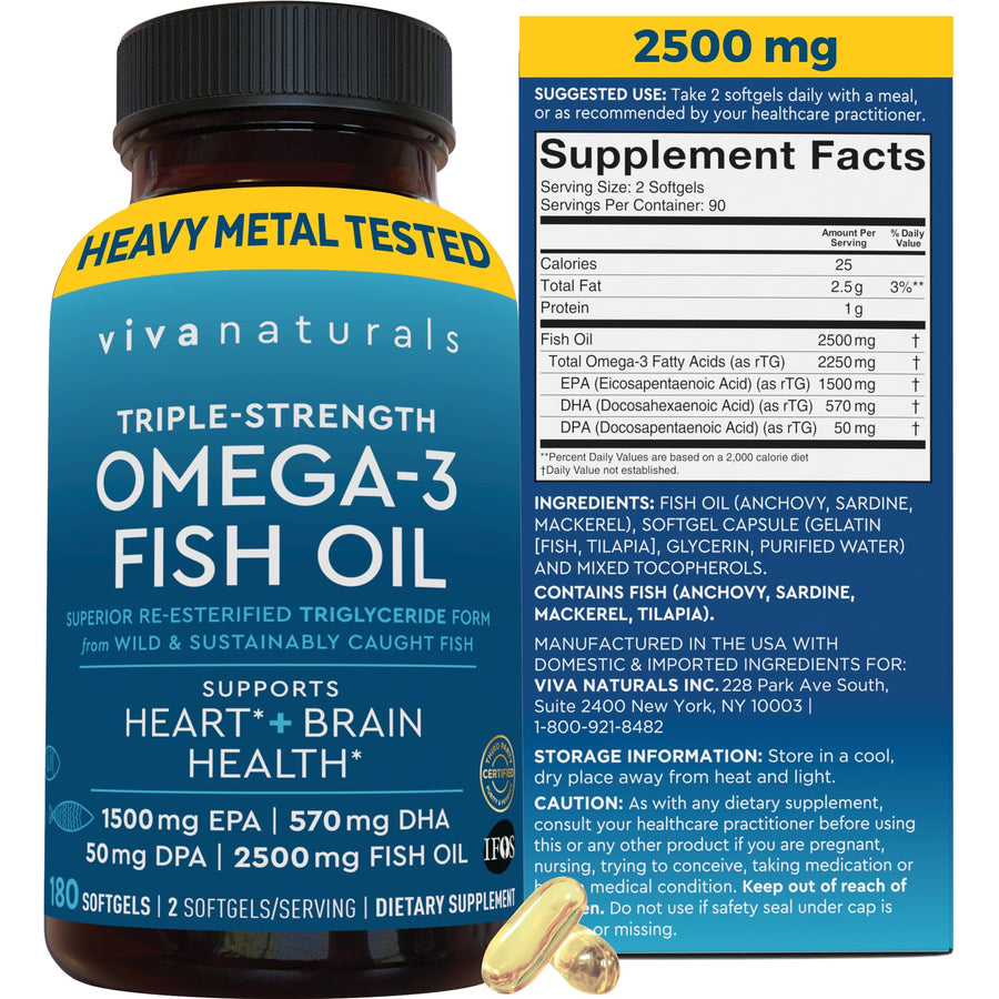 Viva Naturals Omega 3 Fish Oil, 2500 mg, 180 Count