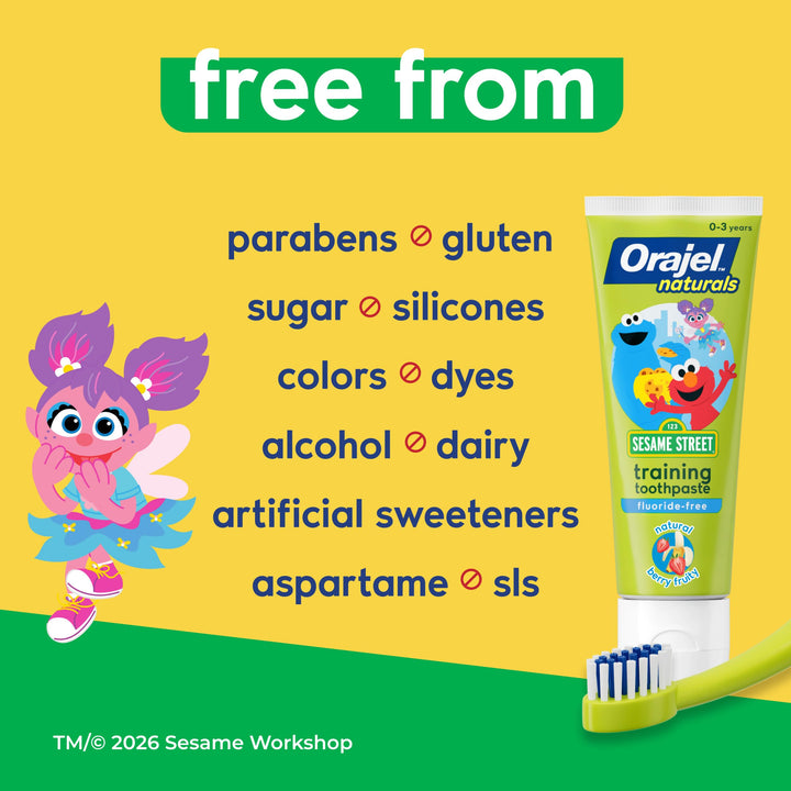 Orajel Naturals Sesame Street Kids Fluoride-Free Toothpaste, Berry, 1.5 oz