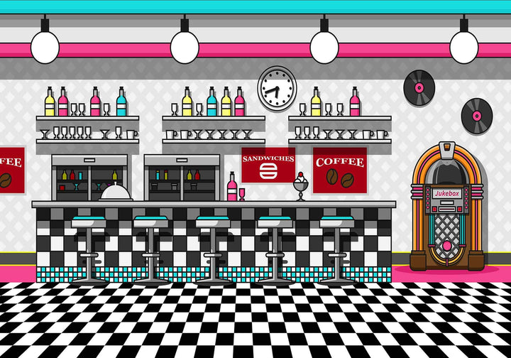 MTMETY 50s Retro Diner Backdrop, 10x7 ft