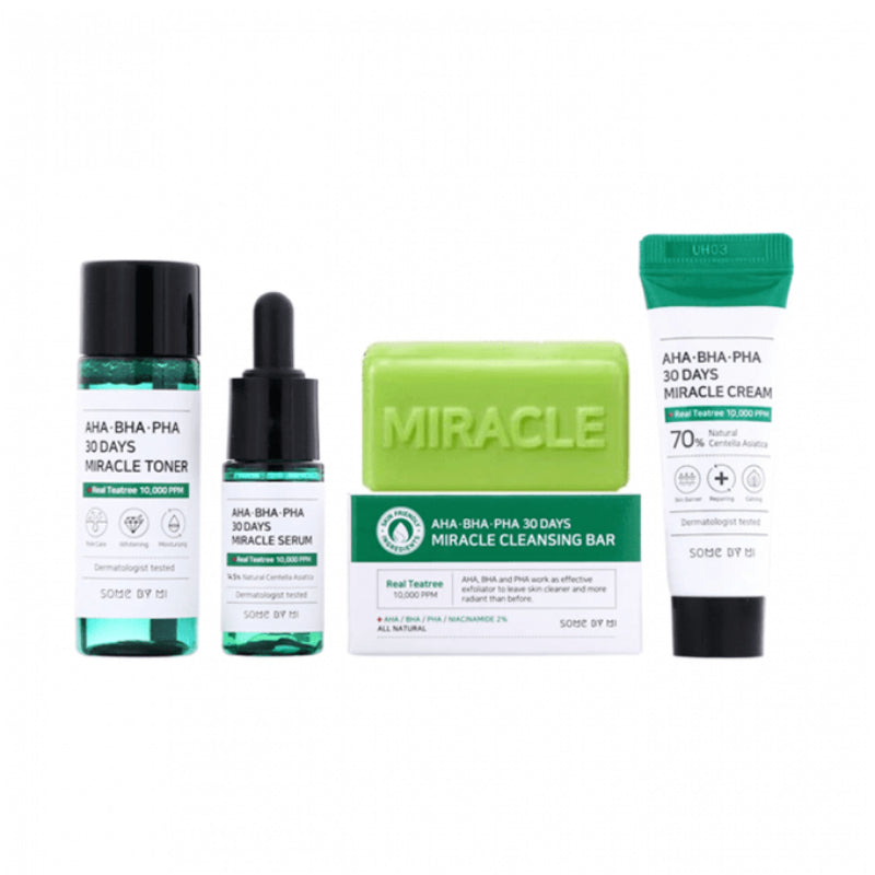 AHA BHA PHA 30 Days Miracle Start Kit (Cleansing Bar, Toner, Serum, Cream)