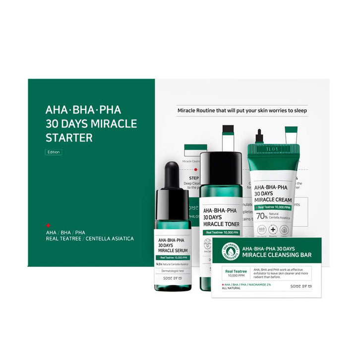 AHA BHA PHA 30 Days Miracle Start Kit (Cleansing Bar, Toner, Serum, Cream)