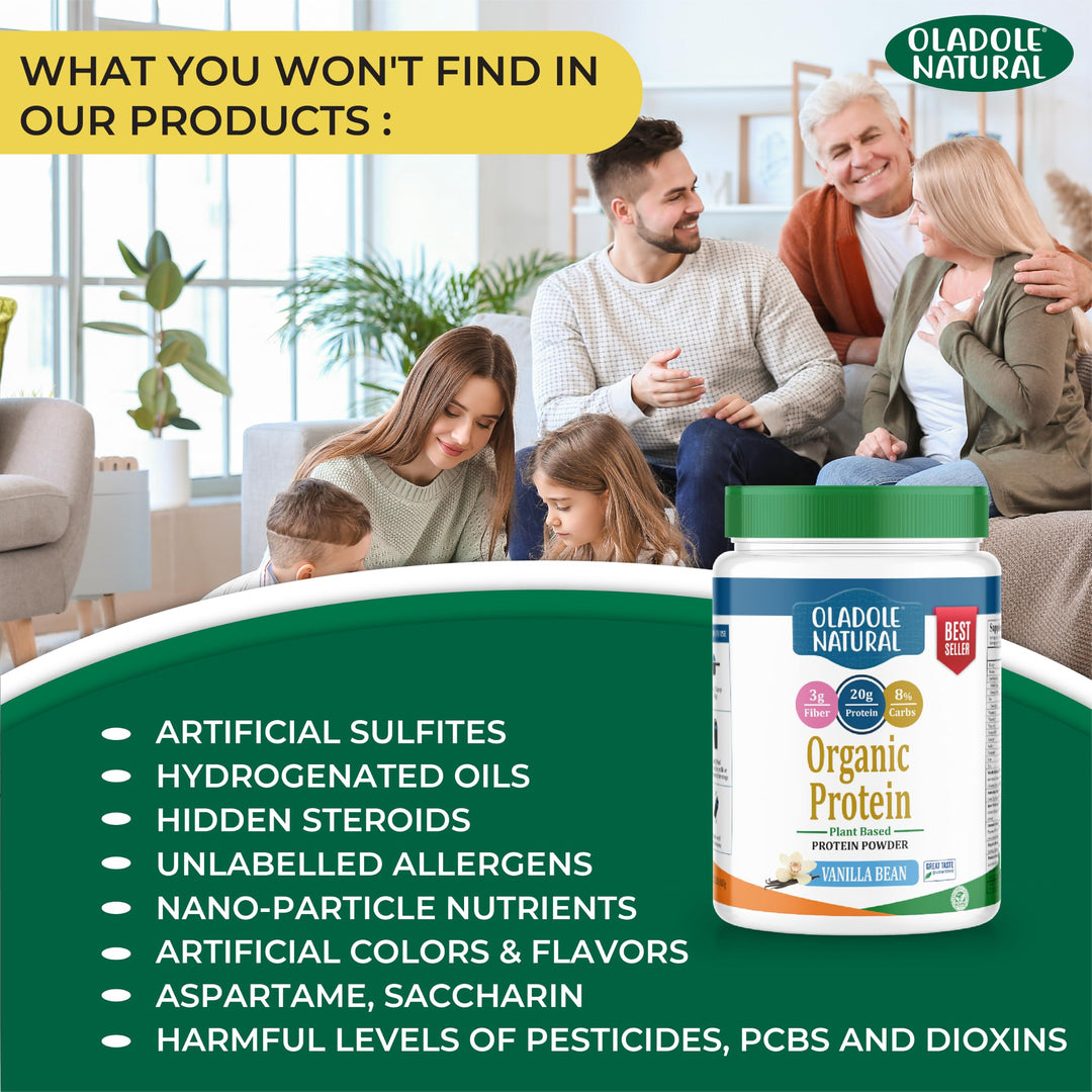 Oladole Natural Plant Based Organic Protein Powder, Vanilla Bean, 1 kg