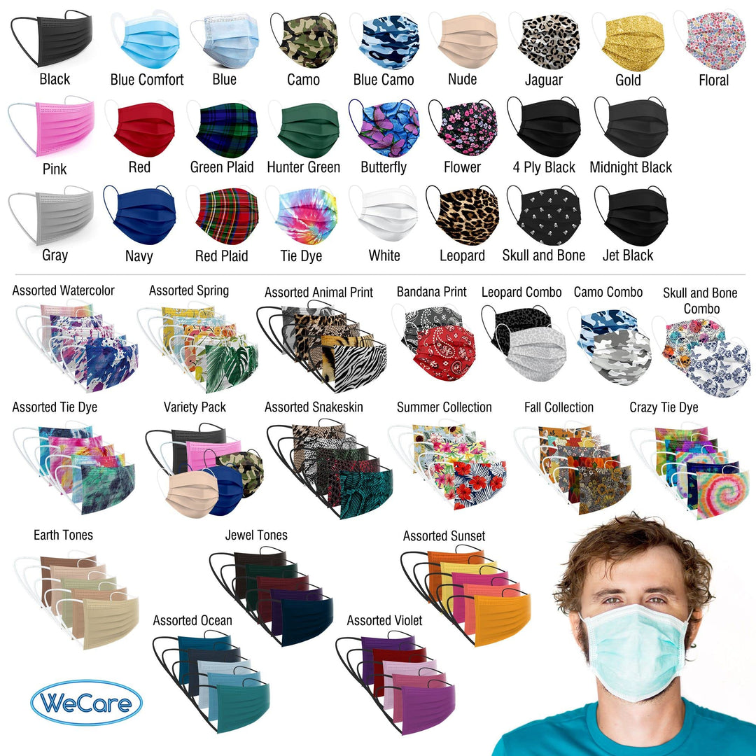WECARE Disposable Face Masks, Black, 50 Count