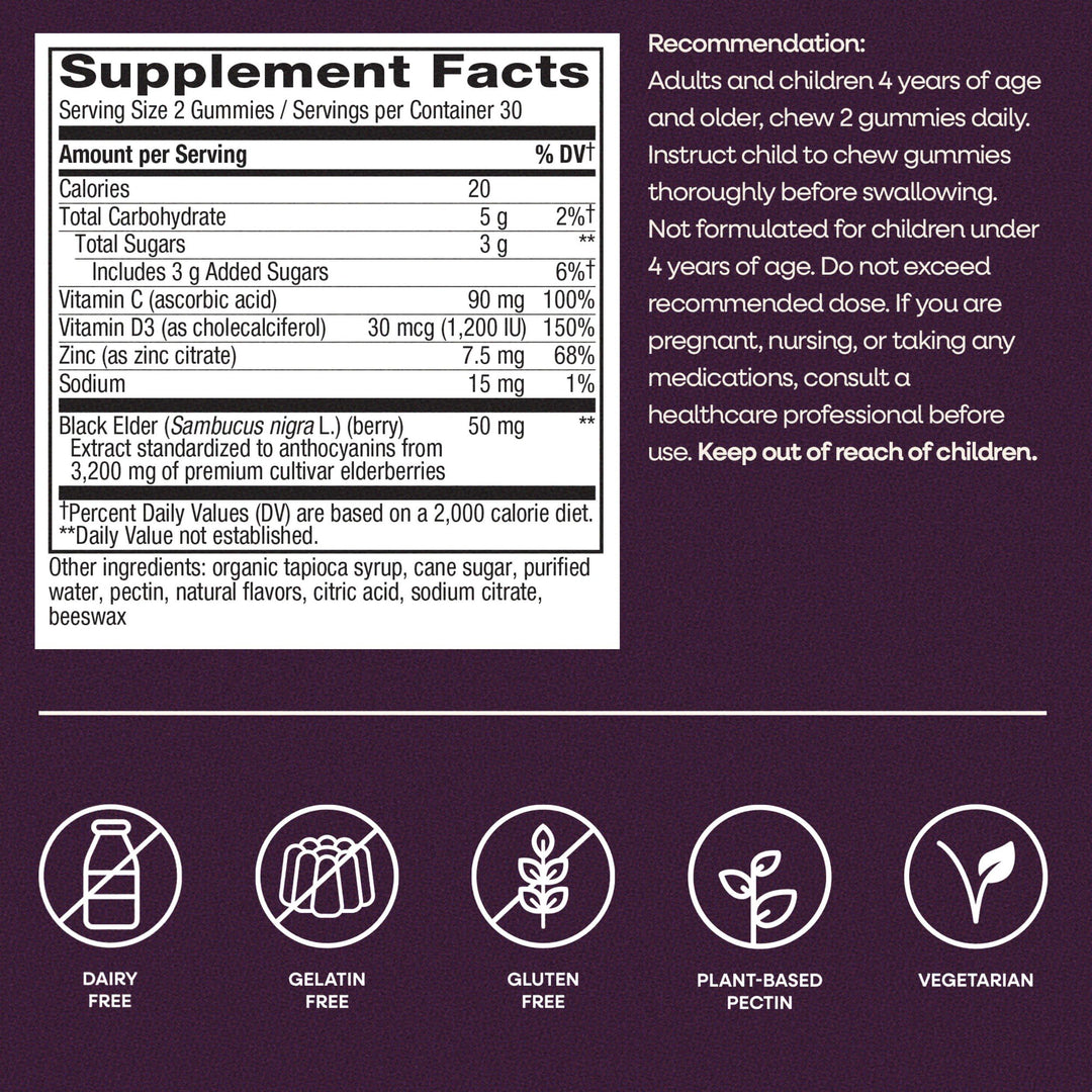 Nature's Way Sambucus Elderberry Gummies, 60 Count