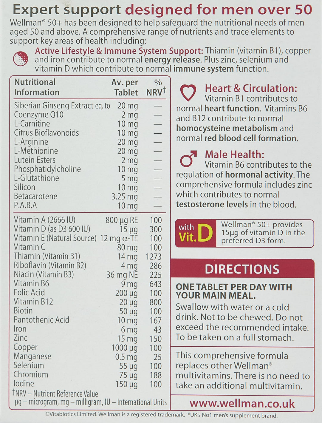 Wellman Tablets 50+ Multivitamin for Men, 30 Count