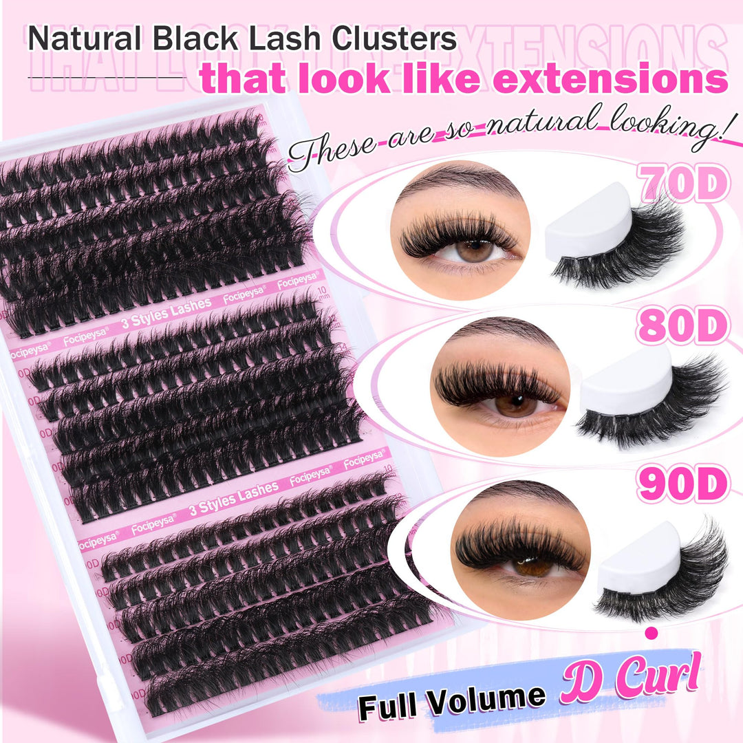 Focipeysa Fluffy Lash Extension Mink Thick Cluster Eyelash Extensions, 10-18mm, 300 Count