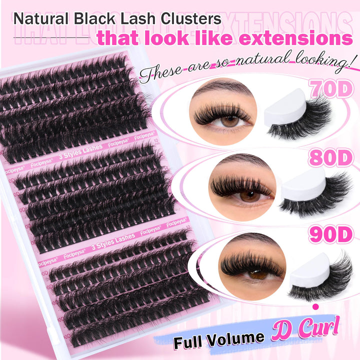 Focipeysa Fluffy Lash Extension Mink Thick Cluster Eyelash Extensions, 10-18mm, 300 Count