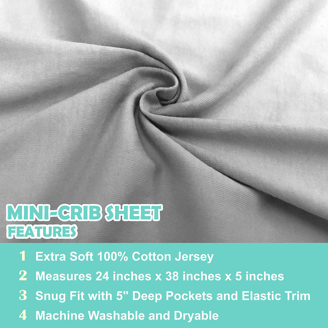 TL Care Cotton Fitted Mini Crib Sheet, Gray, 38 in x 24 in
