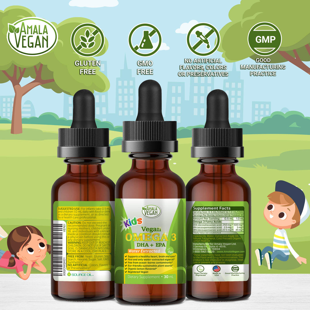 Amala Vegan Omega 3 Liquid Supplement, Lemon, 30 Count