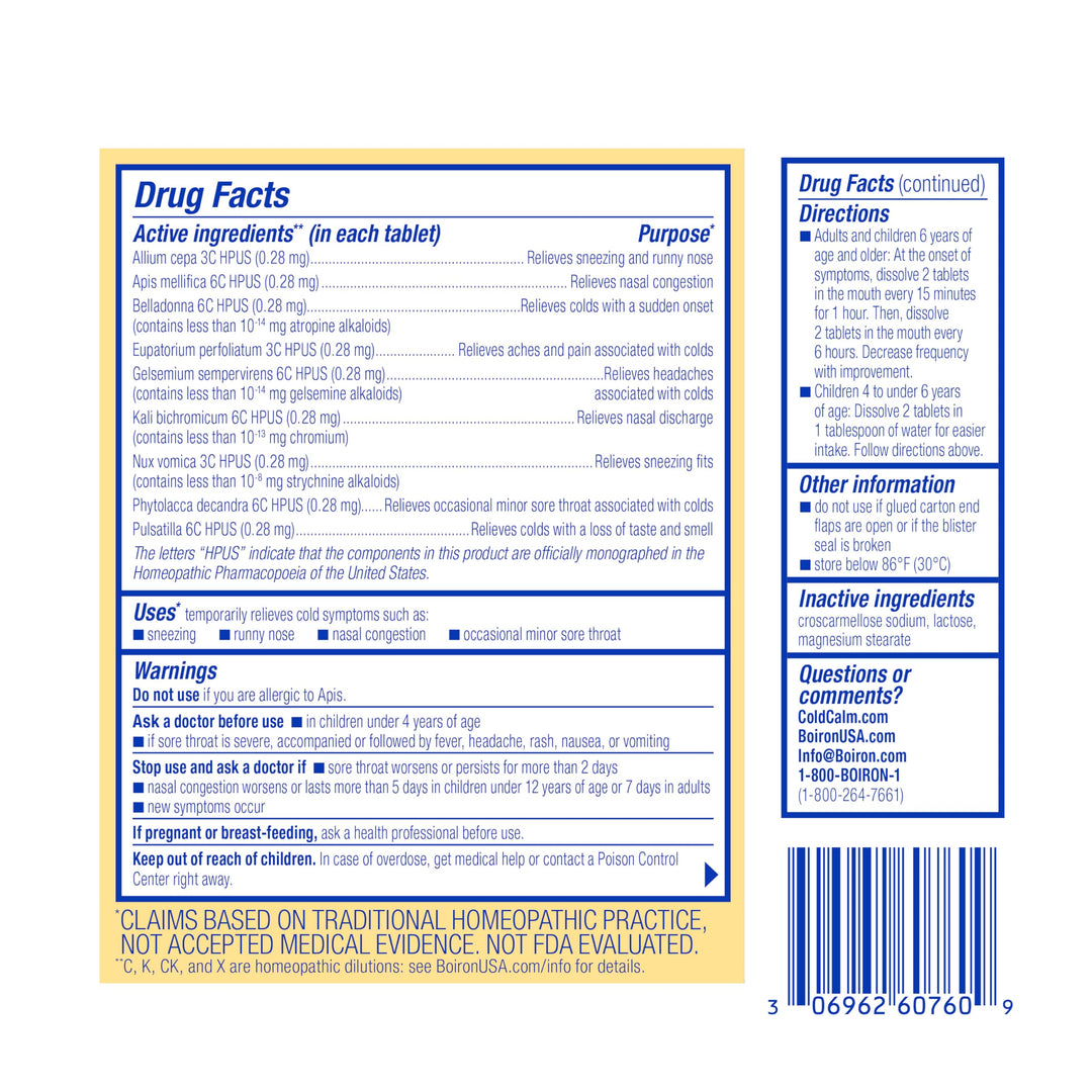 Boiron Coldcalm Tablets, 60 Count