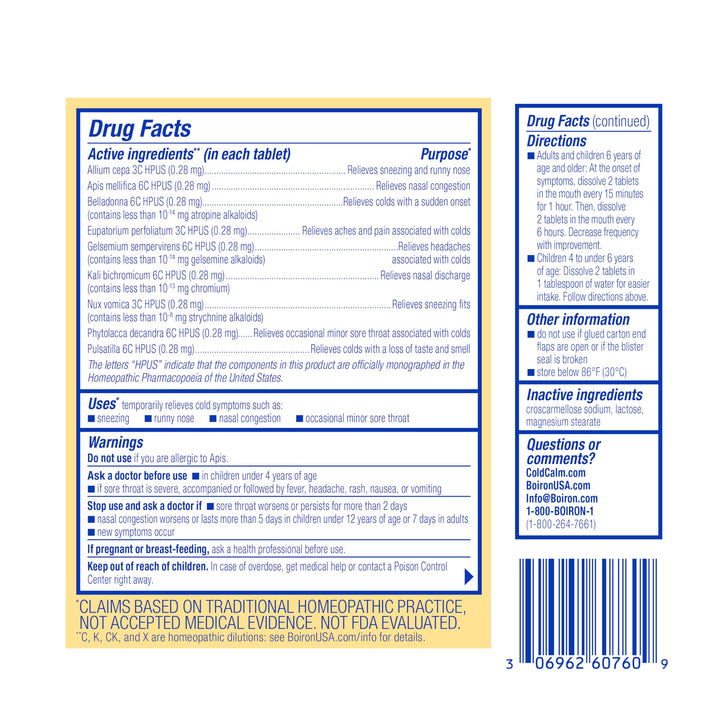 Boiron Coldcalm Tablets, 60 Count