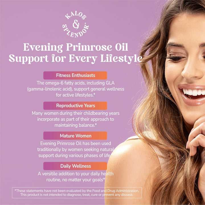Kalos and Splendor Evening Primrose Oil Softgels, 1000 mg, 60 Count