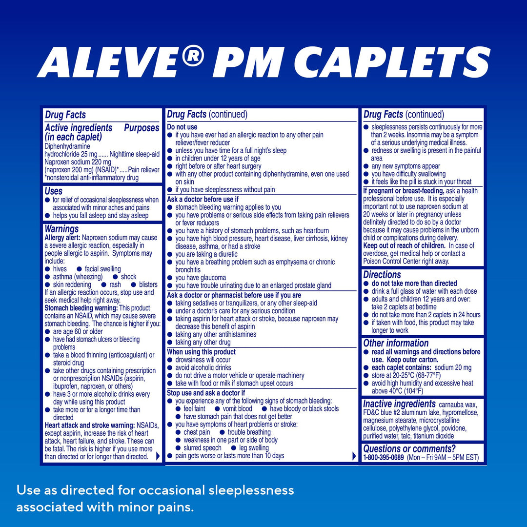 Aleve PM Sleep Aid Plus Pain Reliever Caplets, Nighttime, 120 Count