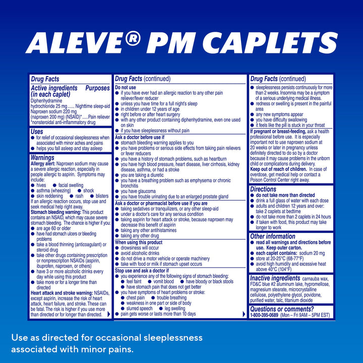 Aleve PM Sleep Aid Plus Pain Reliever Caplets, Nighttime, 120 Count