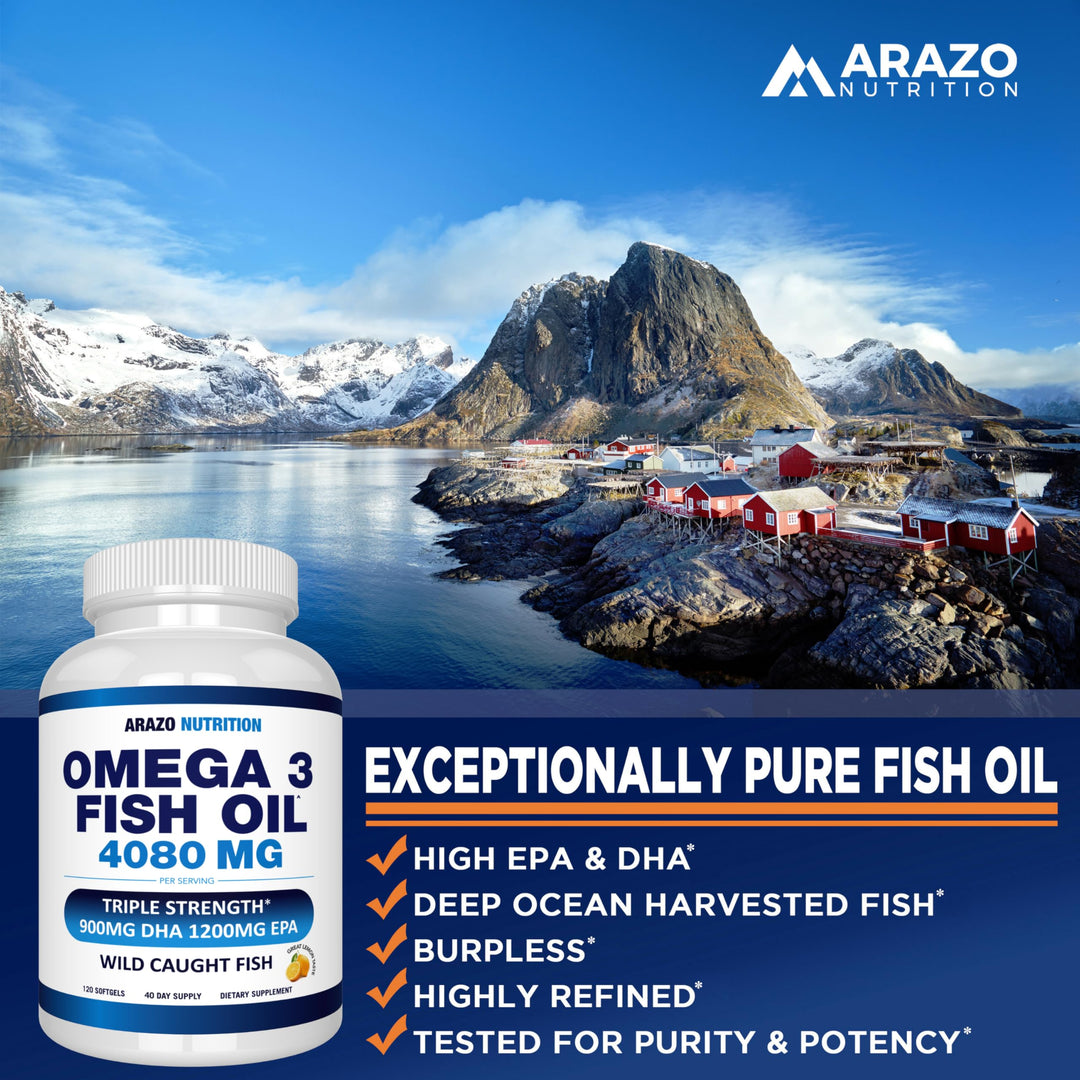 Arazo Nutrition Omega-3 Fish Oil Softgels, Lemon, 120 Count