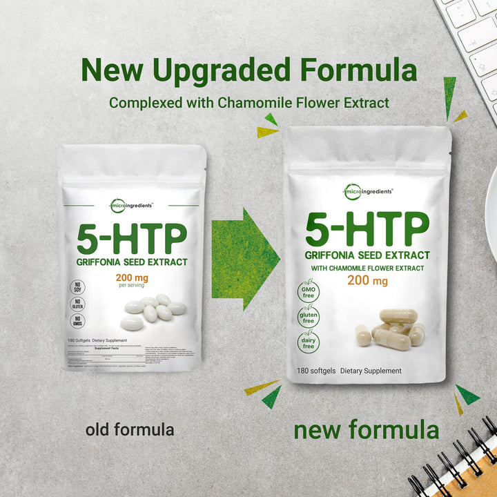 Micro Ingredients 5-HTP with Chamomile Flower Extract, 200 mg, 180 Count