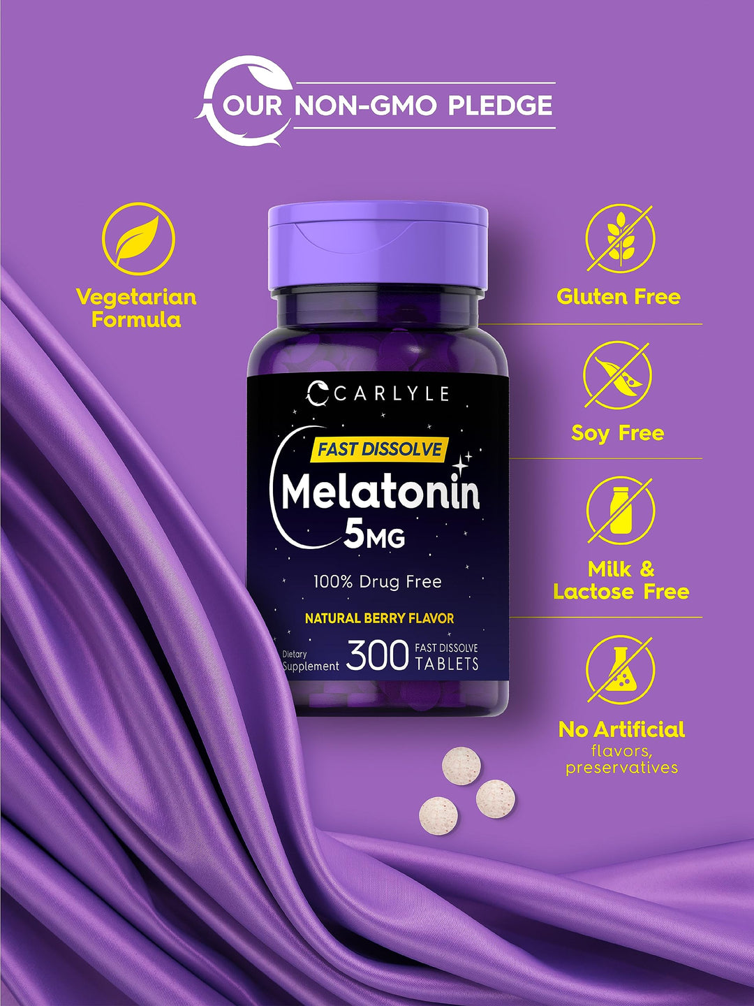 Carlyle Melatonin, 5 mg, Natural Berry, 300 Count