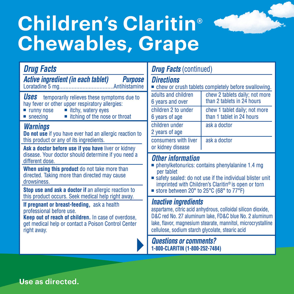 Claritin Kids Allergy Chewables, Grape, 60 Count