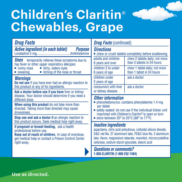 Claritin Kids Allergy Chewables, Grape, 60 Count