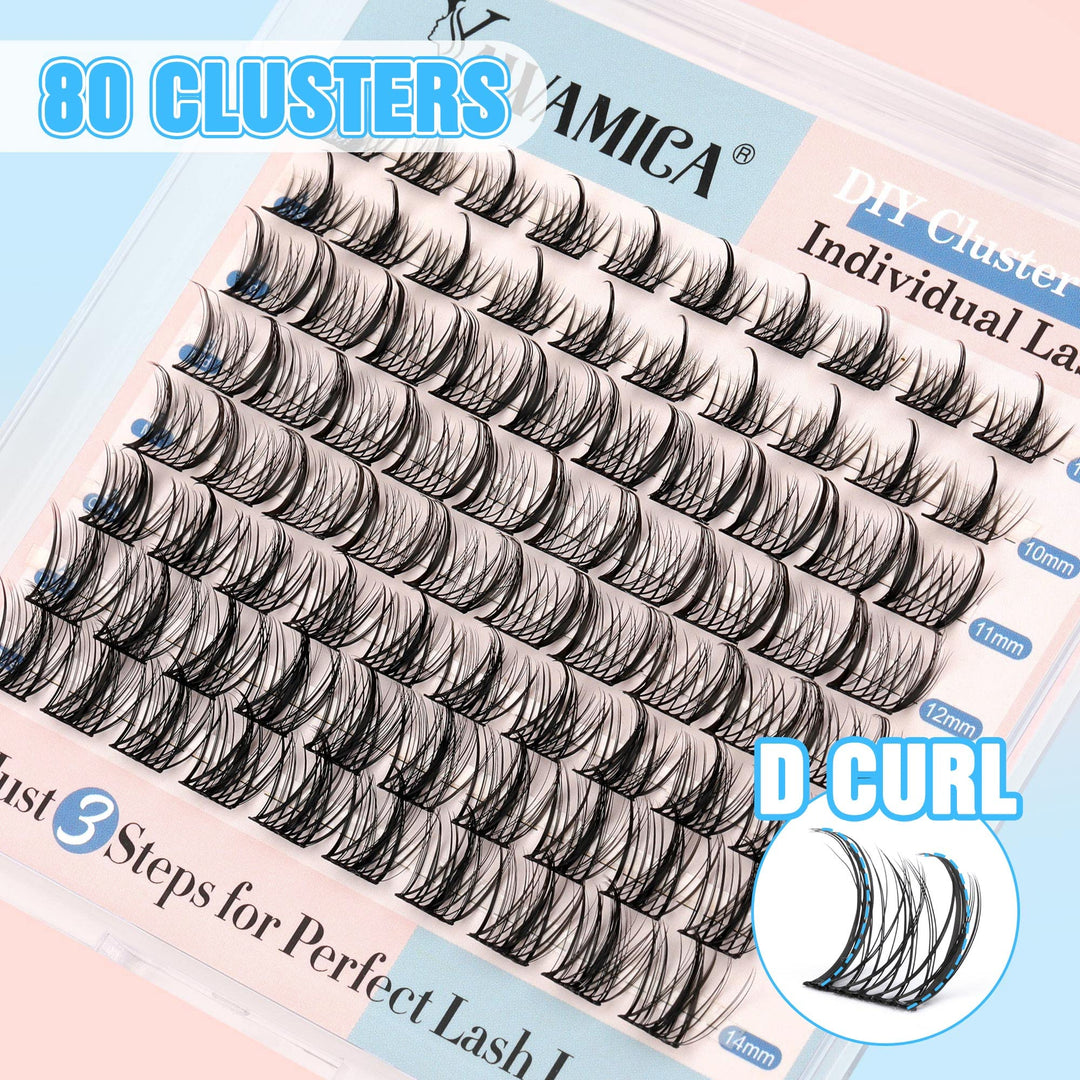 Yawamica Lash Clusters, D Curl, 2 Styles, 80 Count