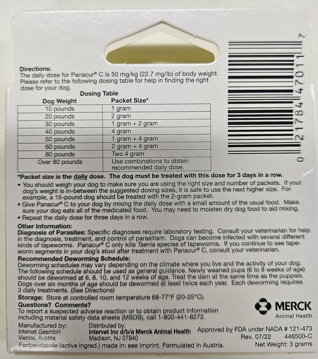 Panacur Canine Dewormer, 1 g