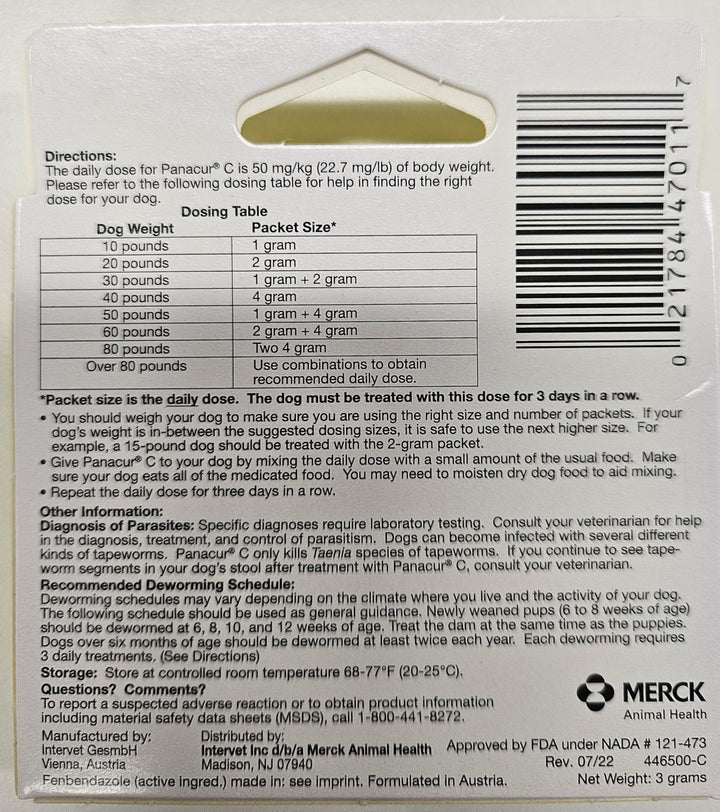 Panacur Canine Dewormer, 1 g