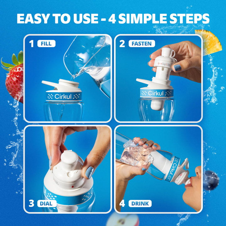 Cirkul Water Bottle Starter Kit, Blue Lid, 22 oz, 2 Count