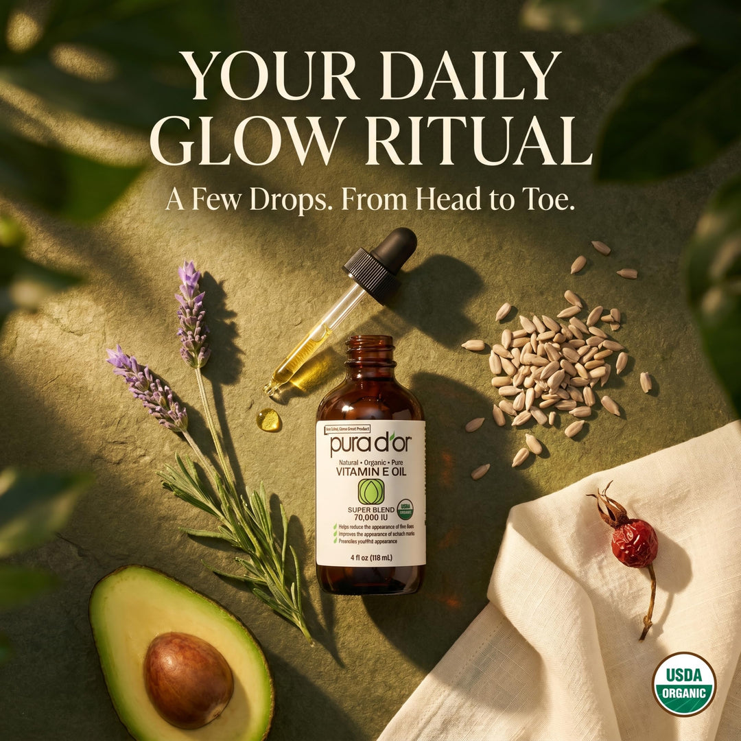 PURA D'OR Organic Vitamin E Oil, 4 oz