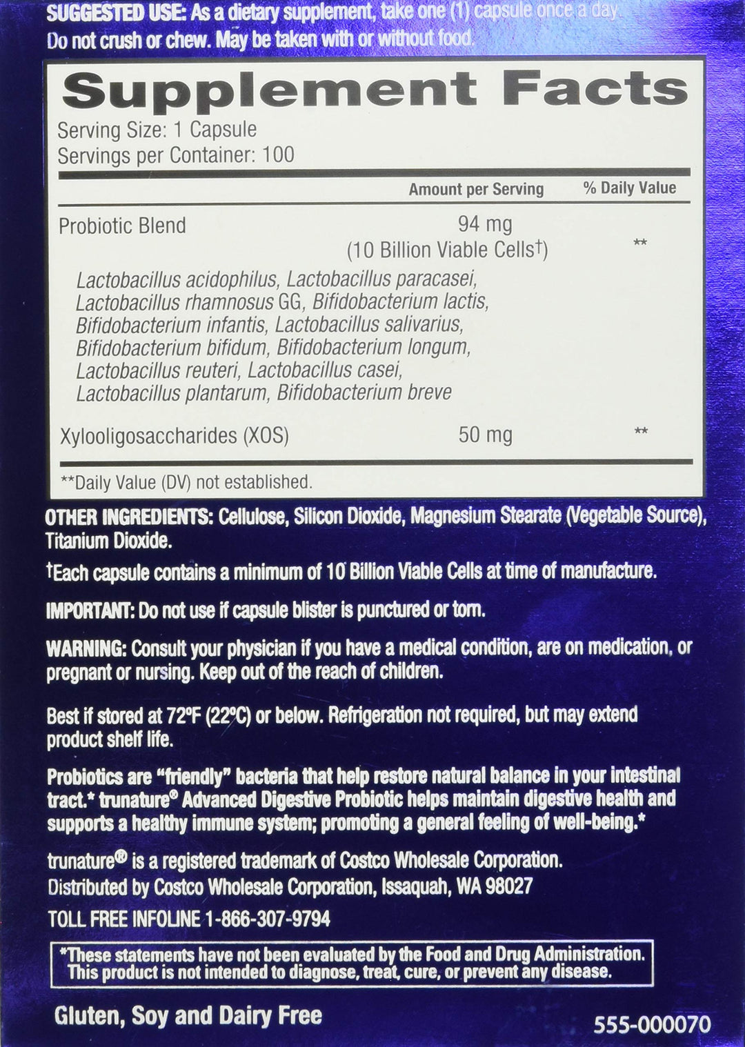 TruNature Advanced Digestive Probiotic, 100 Count