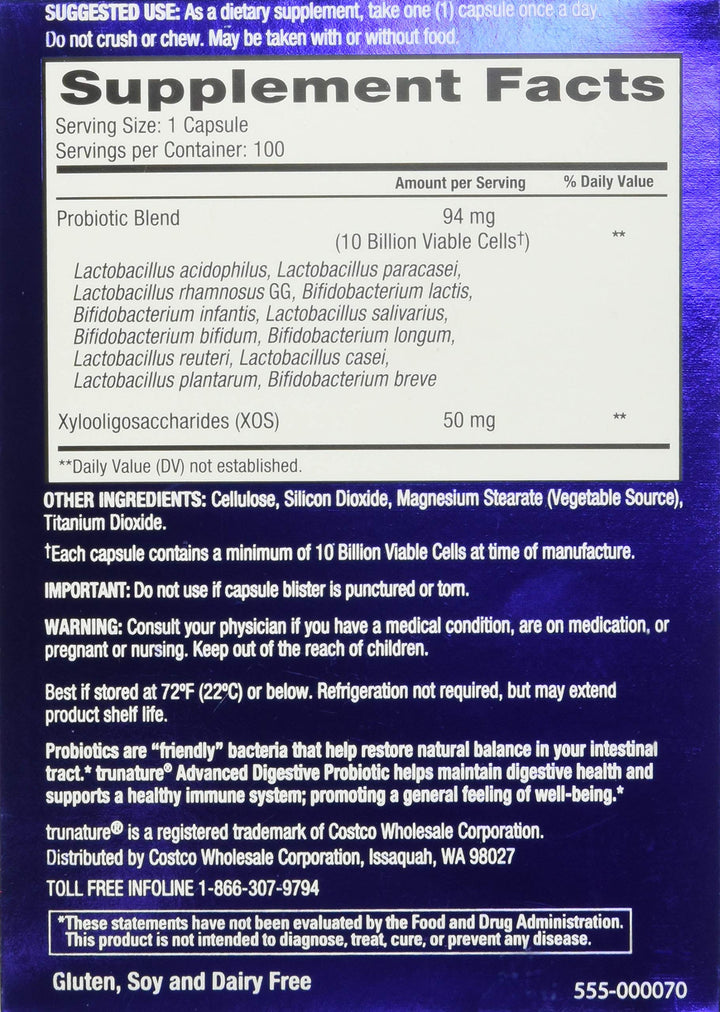 TruNature Advanced Digestive Probiotic, 100 Count