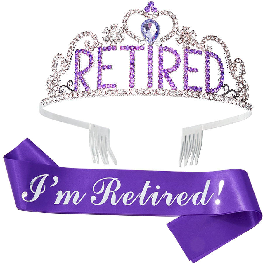 JunyRuny Retirement Sash and Tiara Set, Purple