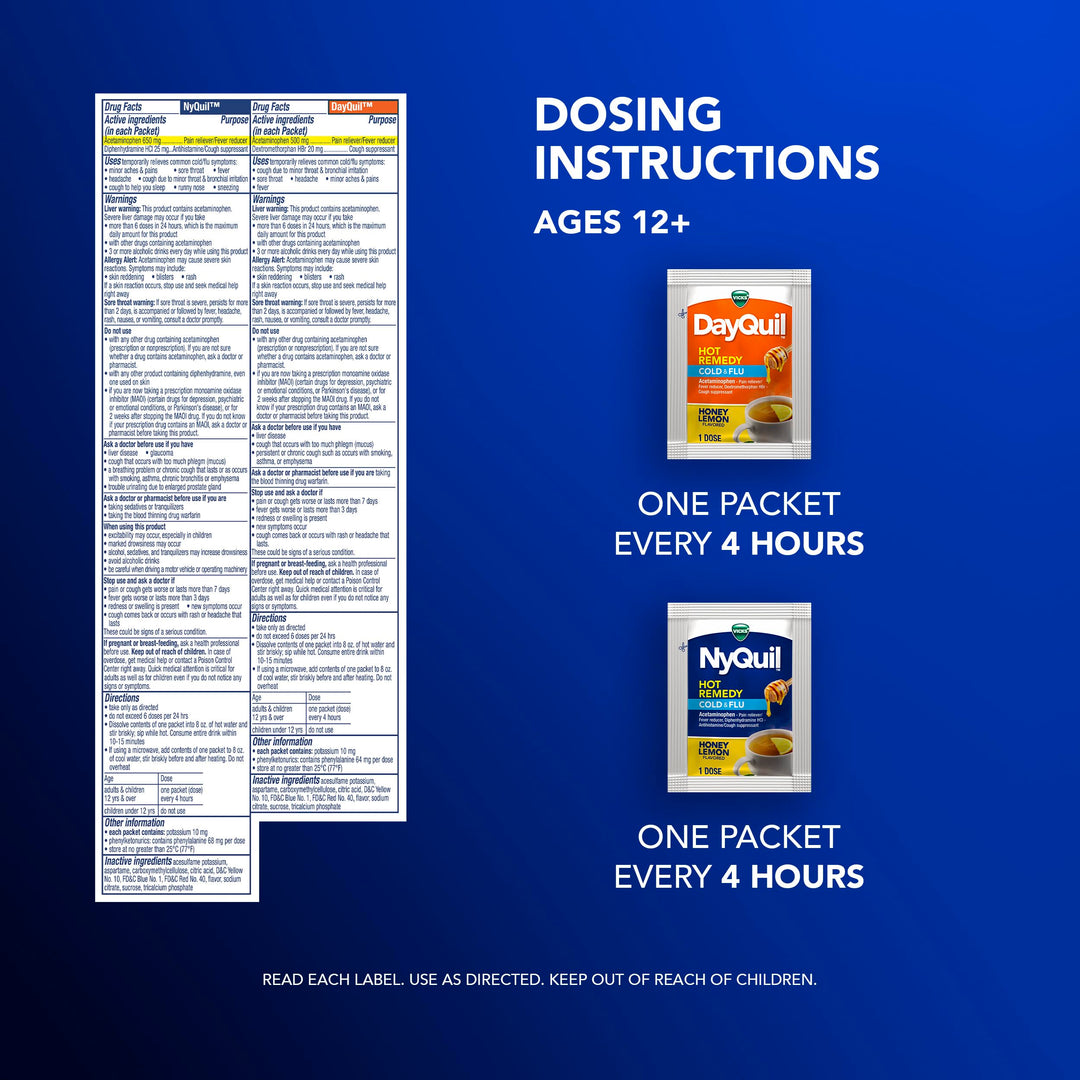 Vicks DayQuil and NyQuil Hot Remedy Cold and Flu Powder Mix, 16 Count