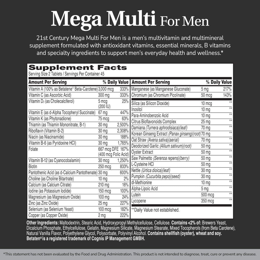 21st Century Mega Multi For Men, 90 Count