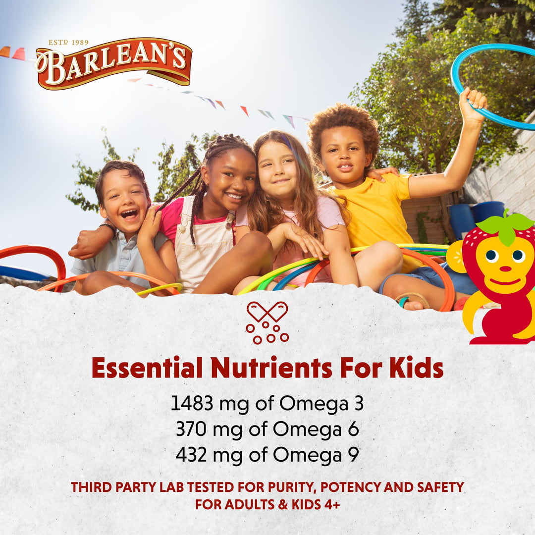 Barlean's Omega Pals Kids Vegan Omega-3 Liquid, Straw-Nana, 8 fl oz