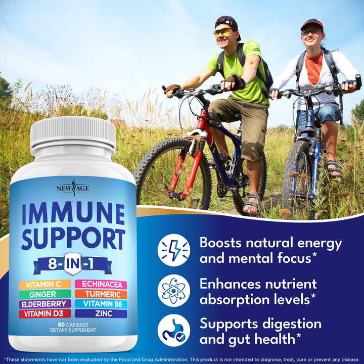 NEW AGE 8 in 1 Immune Support Supplement, 120 Count, Pack of 2