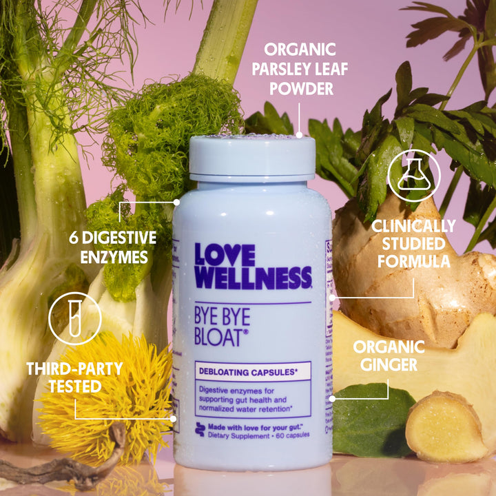 Love Wellness Bye Bye Bloat Digestive Enzymes Supplement, 60 Count