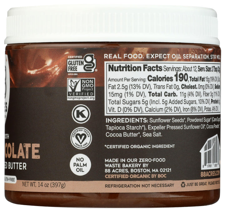 88 Acres Sunflower Seed Butter, Chocolate, 14 oz