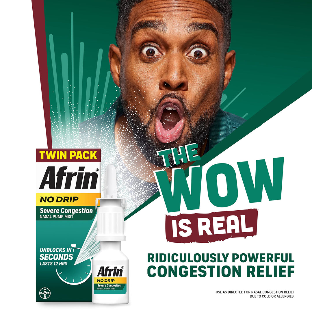 Afrin No Drip Severe Congestion Nasal Spray, 0.5 fl oz, Pack of 2