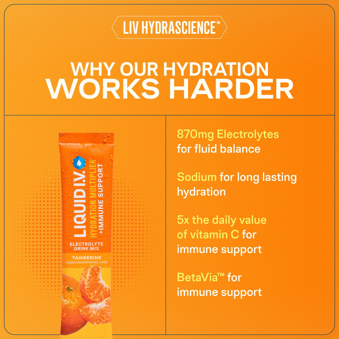 Liquid I.V. Hydration Multiplier Plus Immune Support, Fresh Tangerine, 14 Count