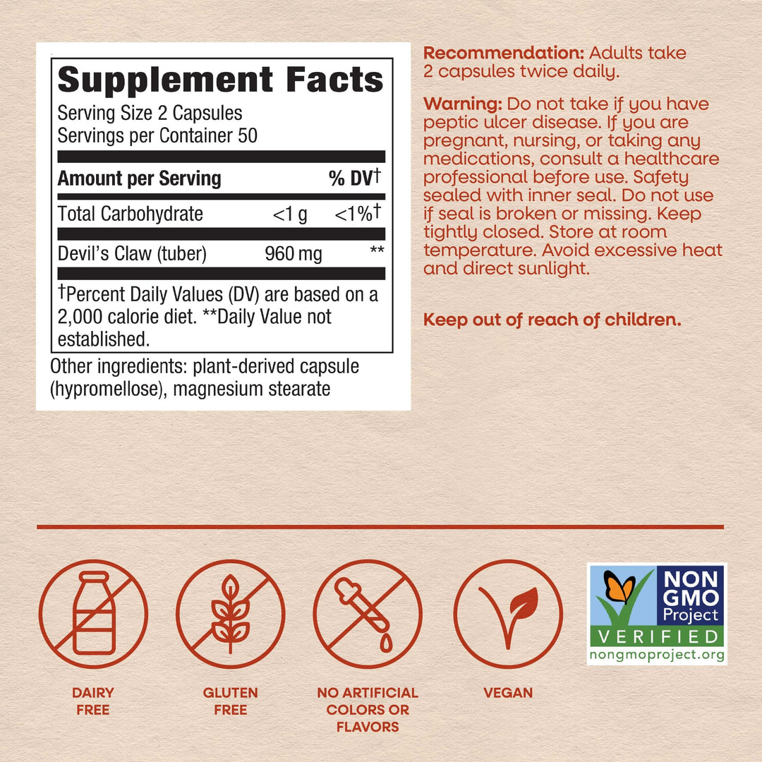 Nature's Way Devil's Claw Secondary Root, 480 mg, 100 Count