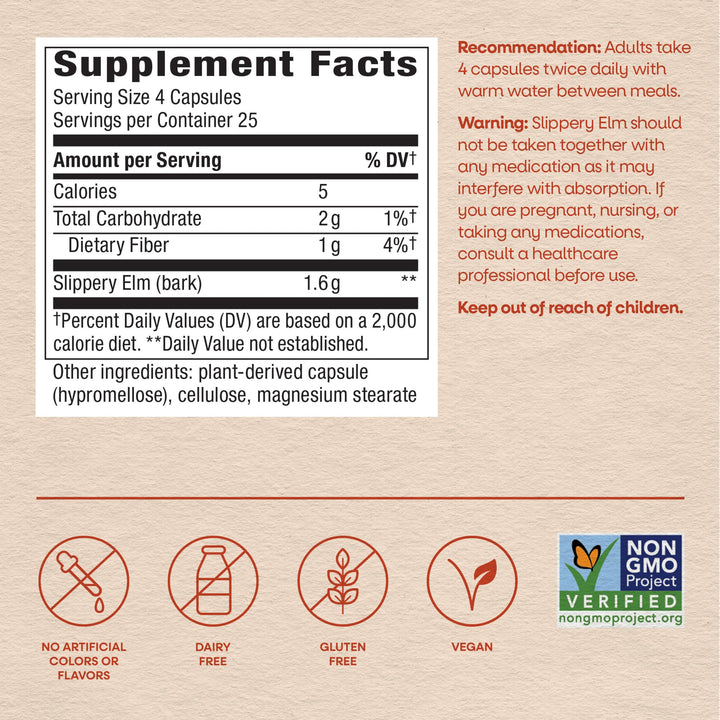 Nature's Way Slippery Elm Bark, 400 mg, 100 Count