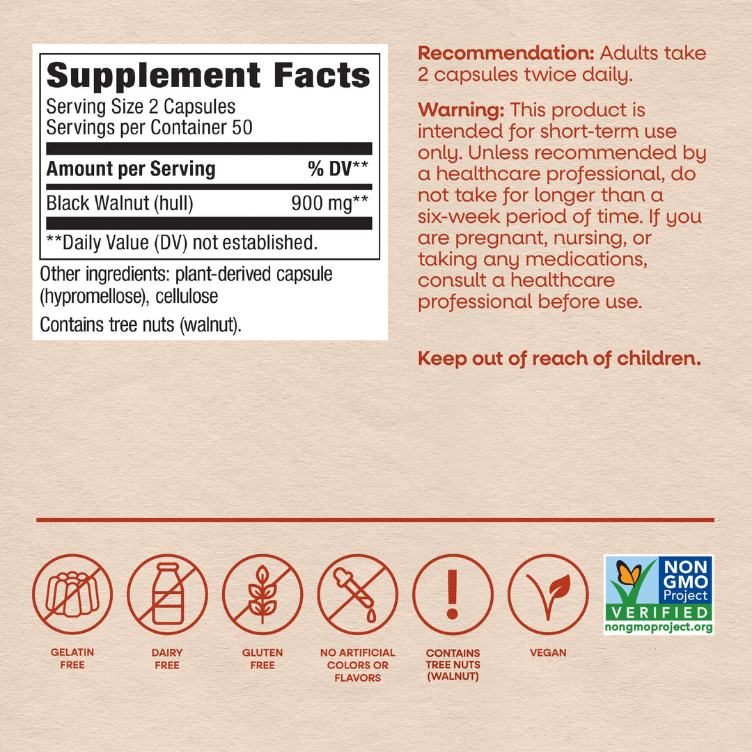 Nature's Way Black Walnut Hulls Capsules, 900 mg, 100 Count