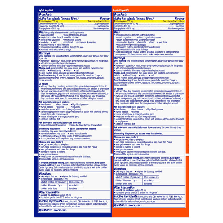 Vicks DayQuil and NyQuil VapoCOOL Severe Combo Cold and Flu Medicine, Max Strength, 12 fl oz, Pack of 2