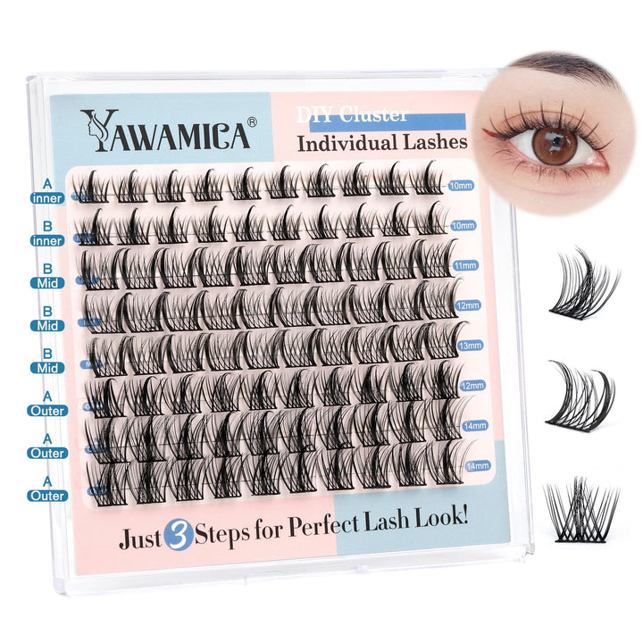 Yawamica Lash Clusters, D Curl, 2 Styles, 80 Count