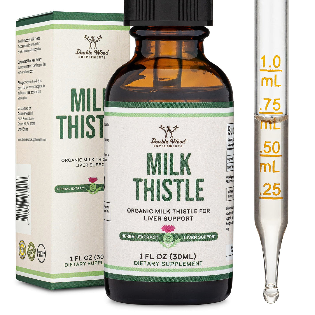 Double Wood Supplements Milk Thistle Liver Detox Drops, Alcohol-Free, 30 Count