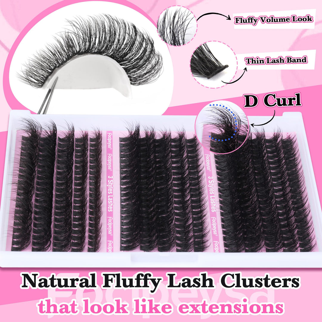 Focipeysa Fluffy Lash Extension Mink Thick Cluster Eyelash Extensions, 10-18mm, 300 Count