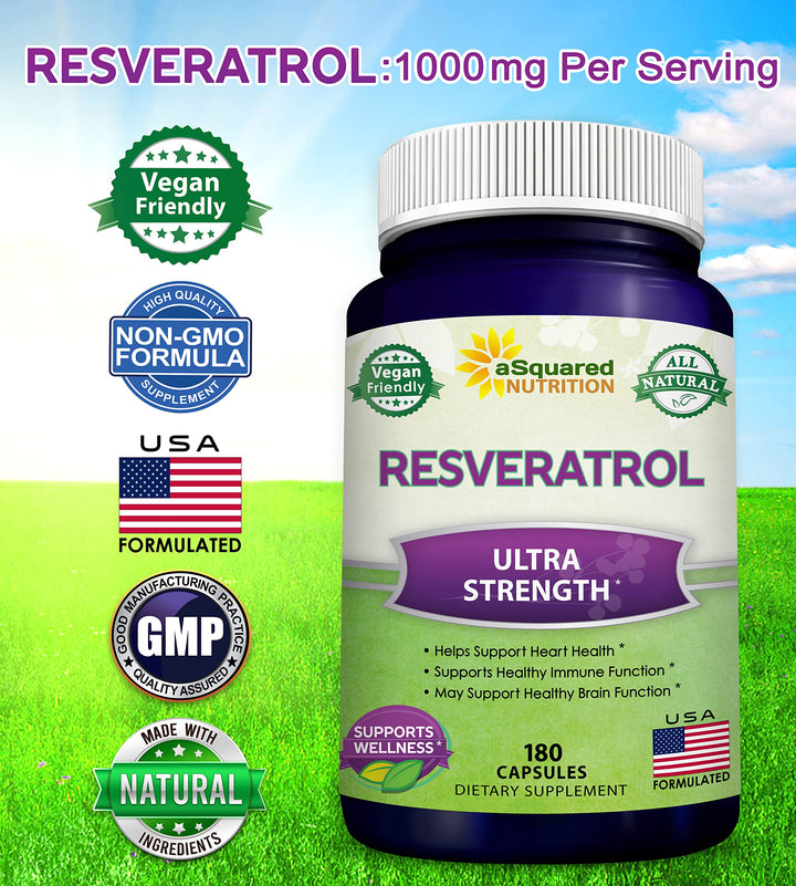 aSquared Nutrition Resveratrol Supplement, 1000 mg, 180 Count