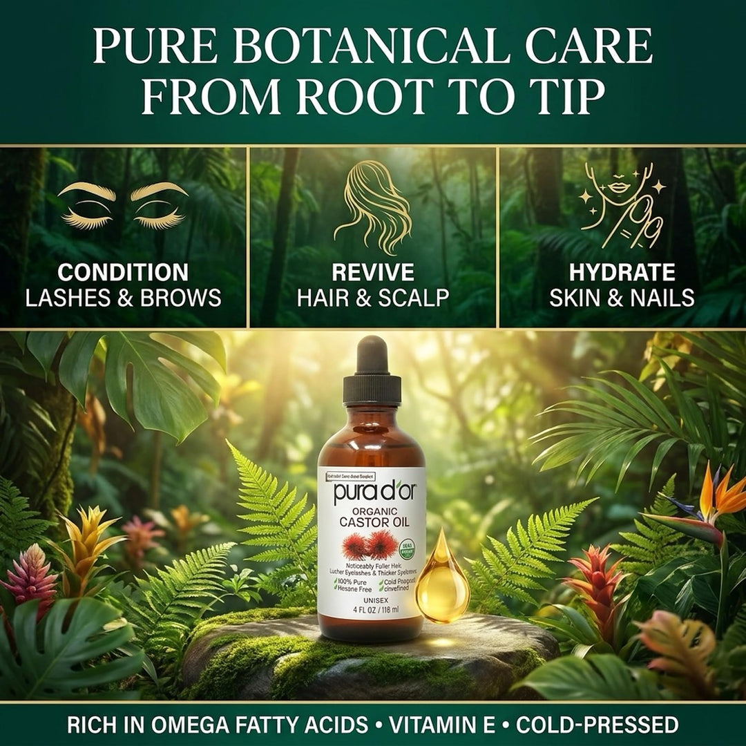 PURA D'OR Organic Castor Oil, 4 fl oz